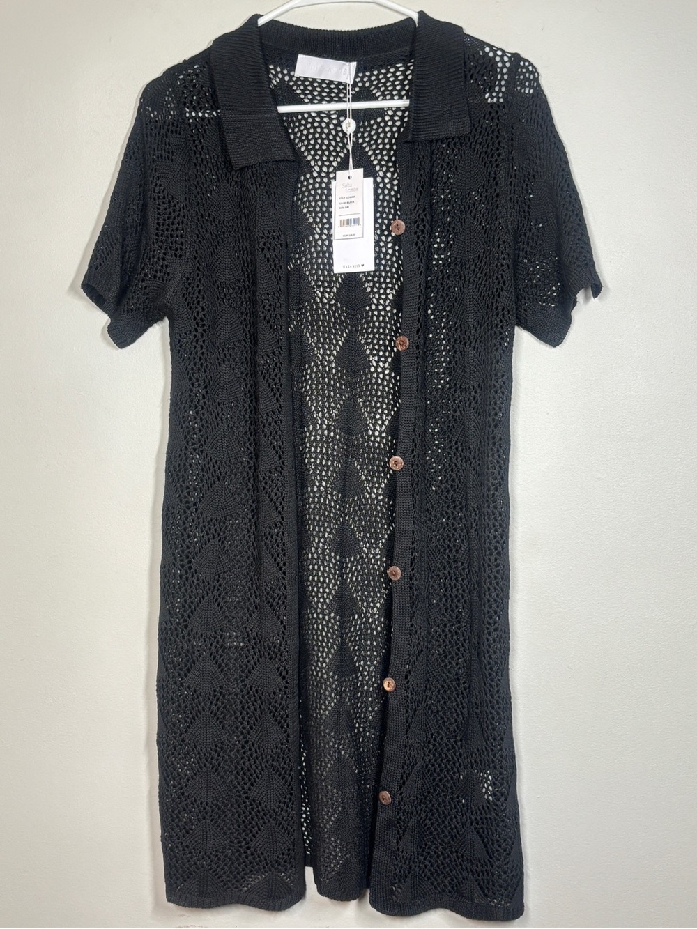 Salty Lemon Black Crochet Knit Button-Up Cardigan